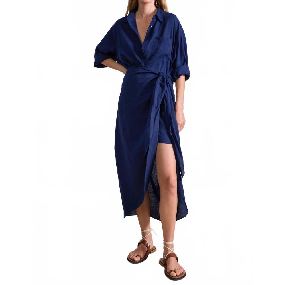 NEW APIECE APART alessandra sarong shirtdress in navy - Picture 3 of 6